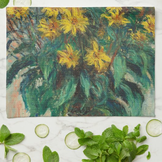 Jerusalem Artichoke Blume von Claude Monet Geschirrtuch (Gefaltet)