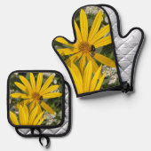 Jerusalem-Blume mit Biene Ofenhandschuh & Topflappen-Set (Vorderseite/Rückseite)