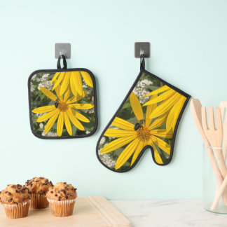 Jerusalem-Blume mit Biene Ofenhandschuh & Topflappen-Set