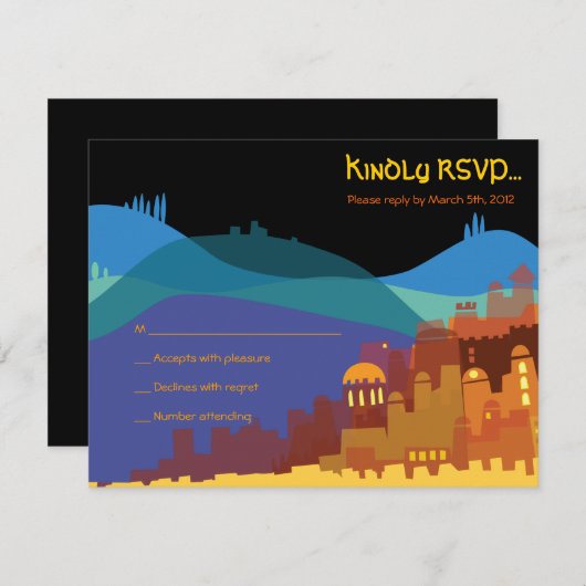 JERUSALEM CITY OF GOLD Bar Bat Mitzvah Reply Card RSVP Karte (Vorne/Hinten)