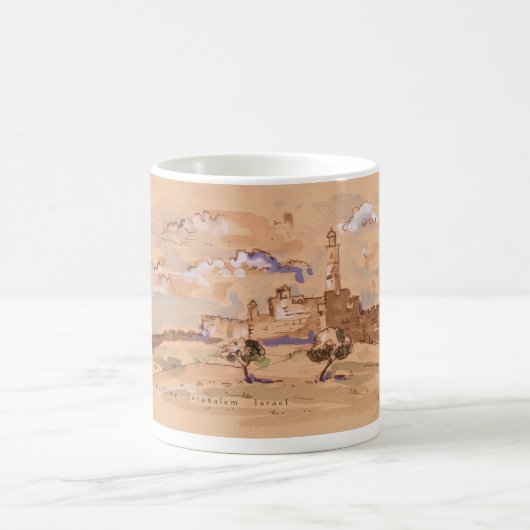 Jerusalem David Old City Wasserfarbenmalerei ART Kaffeetasse (Mittel)