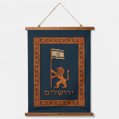 Jerusalem Day Löwe mit Fahne Wandteppich Mit Holzrahmen (Vorderseite)