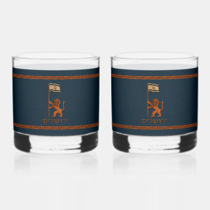 Jerusalem Day Löwe mit Fahne Whiskyglas