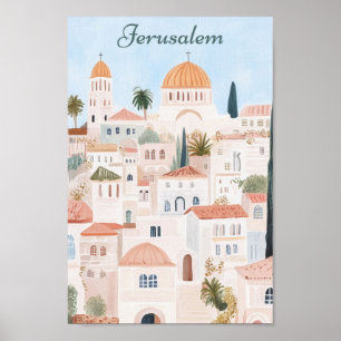 Jerusalem Gouache Paint Illustration Travel Poster