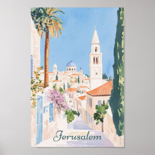 Jerusalem Gouache Paint Illustration Travel Poster