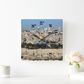 Jerusalem - Hebräische Schrift Quadratische Wanduhr (Zuhause)