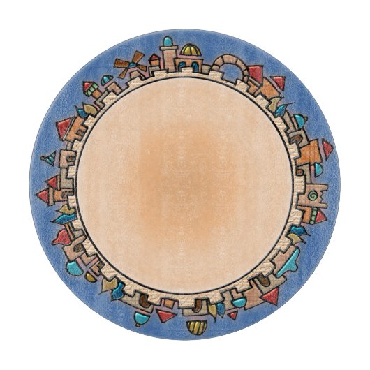 Jerusalem in letzter Judaika Glas serviert und Schneidebrett (Vorderseite)