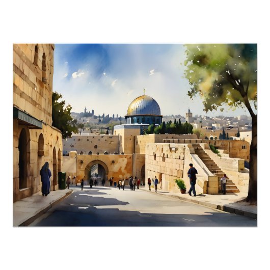 Jerusalem Israel Aquarellkunst Fotodruck (Vorne)
