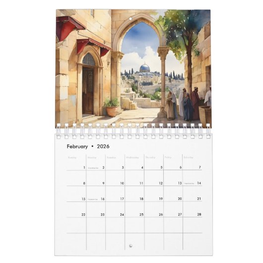 Jerusalem Israel Aquarellkunst Kalender (Feb 2026)