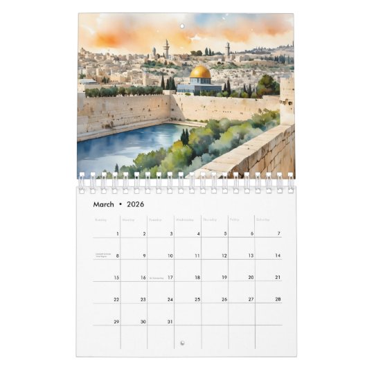 Jerusalem Israel Aquarellkunst Kalender (Mär 2026)