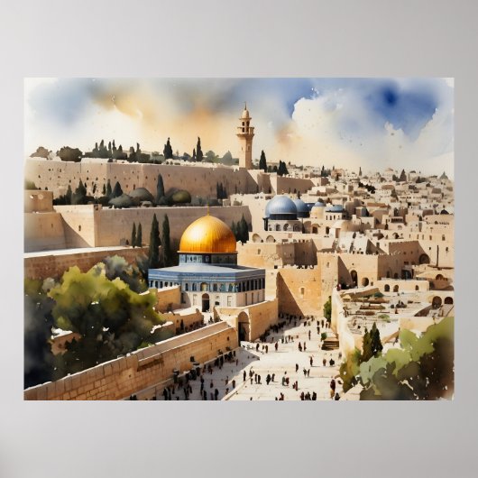 Jerusalem Israel Aquarellkunst Poster (Vorne)