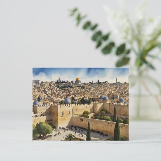 Jerusalem Israel Aquarellkunst Postkarte (Stehend Vorderseite)