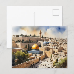 Jerusalem Israel Aquarellkunst Postkarte