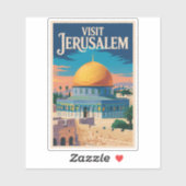 Jerusalem Israel Illustration Travel Art Vintage Aufkleber (Blatt)
