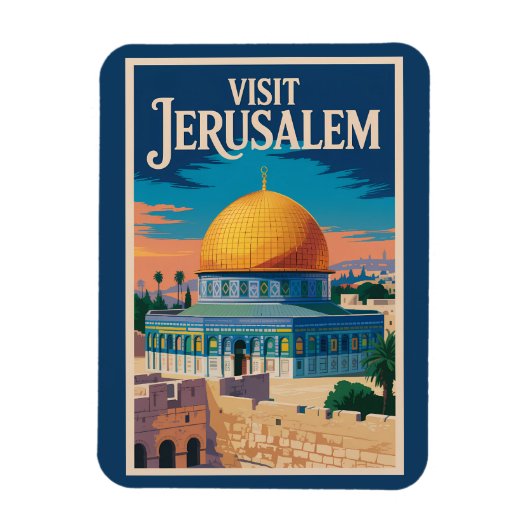 Jerusalem Israel Illustration Travel Art Vintage Magnet (Vertikal)
