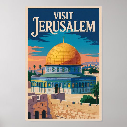 Jerusalem Israel Illustration Travel Art Vintage Poster (Vorne)