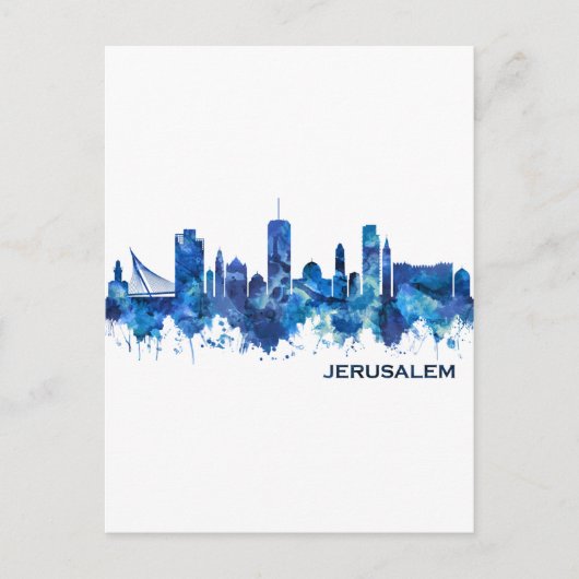 Jerusalem Israel Skyline Blue Einladungspostkarte (Vorderseite)