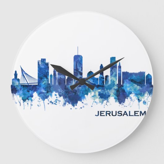 Jerusalem Israel Skyline Blue Große Wanduhr (Vorderseite)