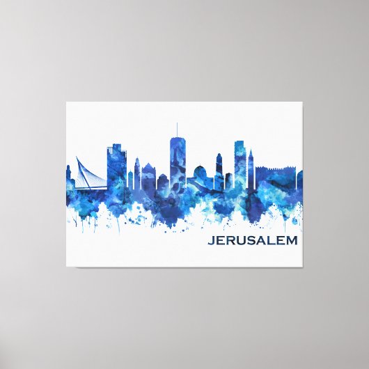 Jerusalem Israel Skyline Blue Leinwanddruck (Vorderseite)