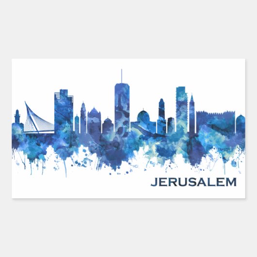 Jerusalem Israel Skyline Blue Rechteckiger Aufkleber (Vorderseite)