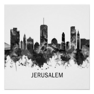 Jerusalem Israel Skyline BW Poster