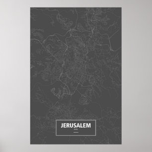 Jerusalem, Israel (weiß auf schwarz) Poster