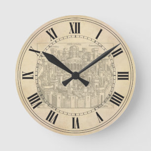 Jerusalem, Medieval Woodcut Runde Wanduhr