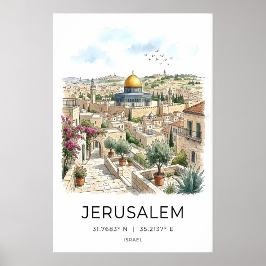 Jerusalem-Reiseposter, vergoldete Kuppel, Stein Poster (Vorne)