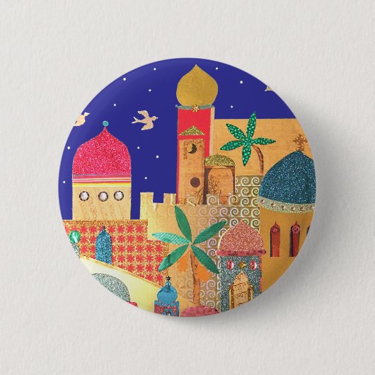 Jerusalem-Stadt-bunte Kunst Button (Vorderseite)