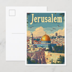Jerusalem Vintage-Kunst-Reiseillustration Postkarte