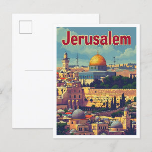 Jerusalem Vintage-Kunst-Reiseillustration Postkarte