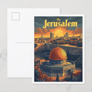 Jerusalem Vintage Kunstreise Illustration Postkarte