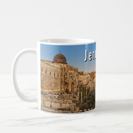 Jerusalem's Mount Olive and Al Aqsa Mosque Kaffeetasse (Links)