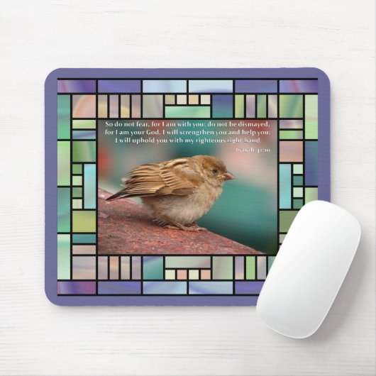 Jesaja-41:10 Bibel-Vers mit Vogel-Buntglas Mousepad (Mit Mouse)