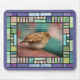 Jesaja-41:10 Bibel-Vers mit Vogel-Buntglas Mousepad
