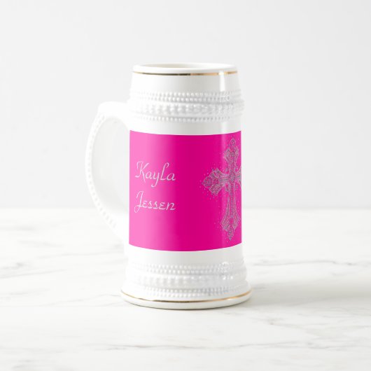 Jesaja-41:10 Rosa Bierglas (Vorderseite Links)