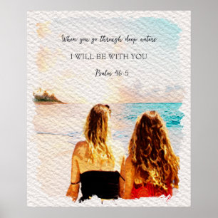 Jesaja 43 2 Aquarell Mutter-Tochter-Meeresblick Poster