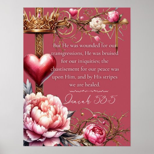 Jesaja 53:5 Heilige Schrift | Wasserfarbe Rosa Poster (Vorne)