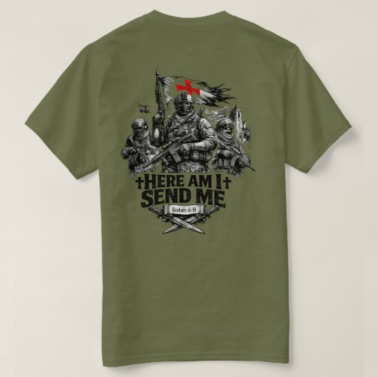 Jesaja 6:8 Warrior T-Shirt (Design Rückseite)