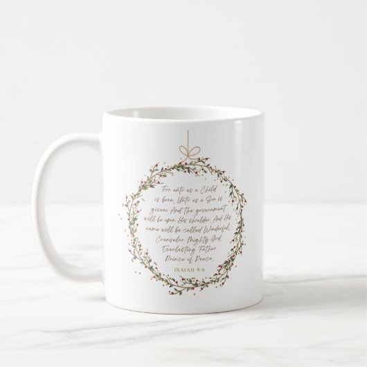 Jesaja 9:6 Weihnachtsbibelvers Kaffeetasse (Links)