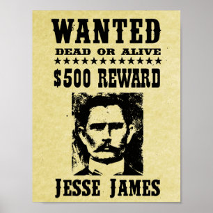 Jesse James Old Wild West Replikat Steckbrief Poster
