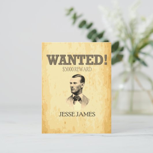 Jesse James Wollte Outlaw 🚨 Wild West USA Postkarte (Stehend Vorderseite)