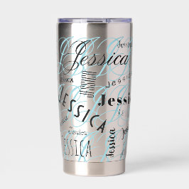 Jessica Benutzerdefinierter Name Blau Schwarz  Thermobecher