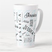 Jessica Custom Name Black White Blue Milchtasse (Rechte Ecke)