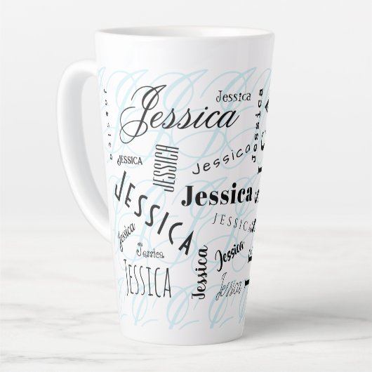 Jessica Custom Name Black White Blue Milchtasse (Linke Ecke)