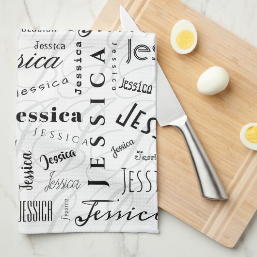 Jessica Custom Name Black White Geschirrtuch (Viertel Falte)