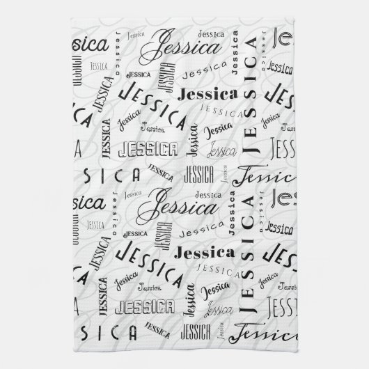 Jessica Custom Name Black White Geschirrtuch (Vertikal)