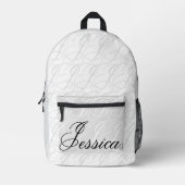 Jessica Custom Name Elegant Script Black White Bedruckter Rucksack (Vorderseite)