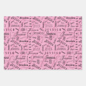 Jessica Custom Name Pink Black White Geschenkpapier Set (Vorderseite 3)