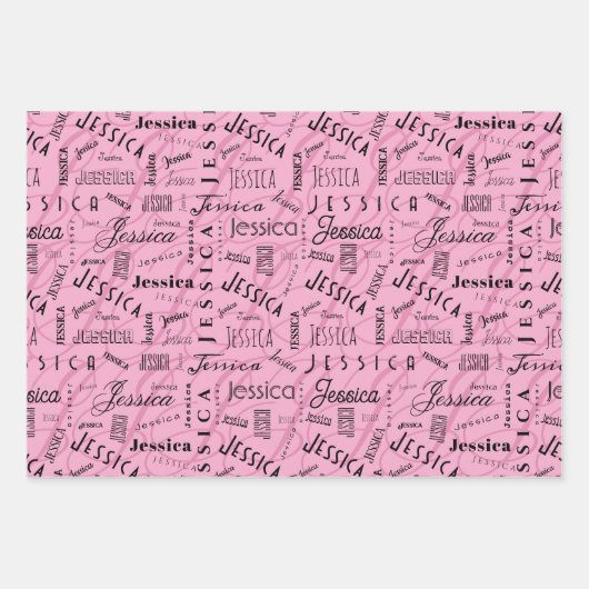 Jessica Custom Name Pink Black White Geschenkpapier Set (Vorderseite 3)